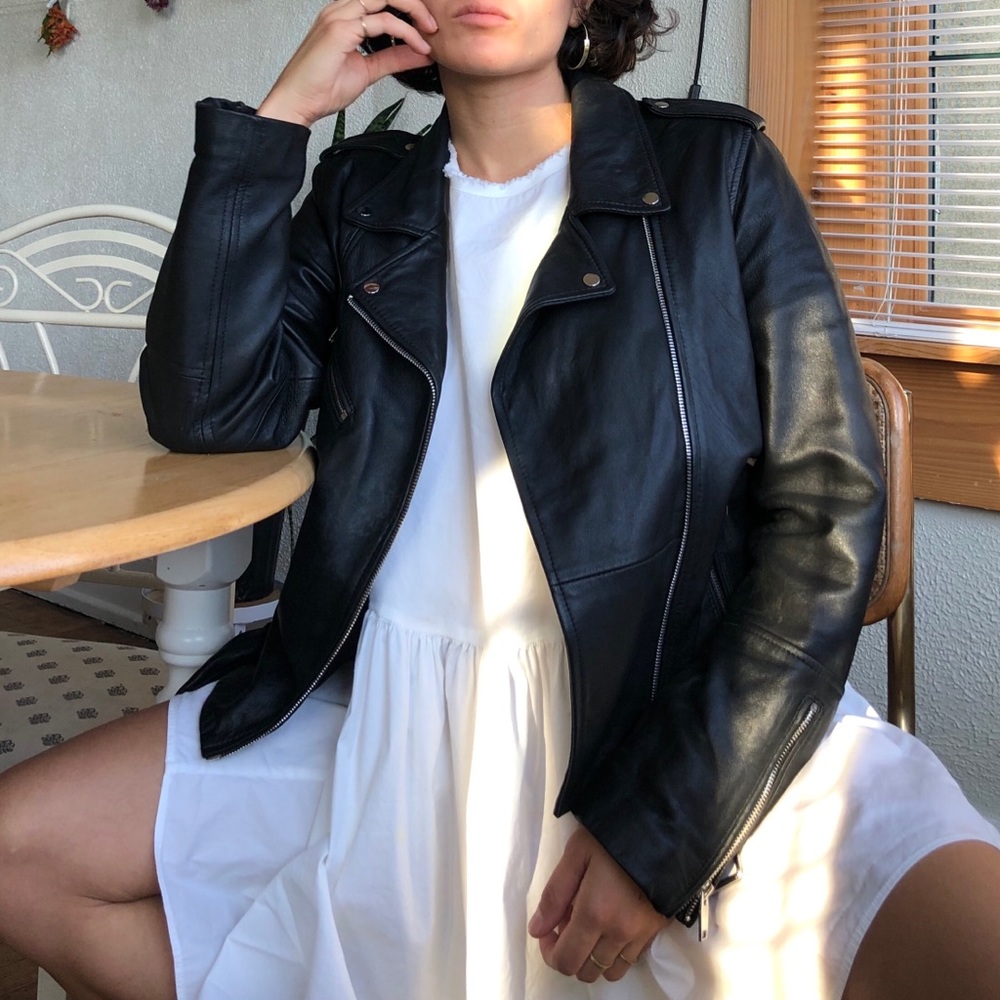 Zara TRF Genuine Leather Biker Jacket